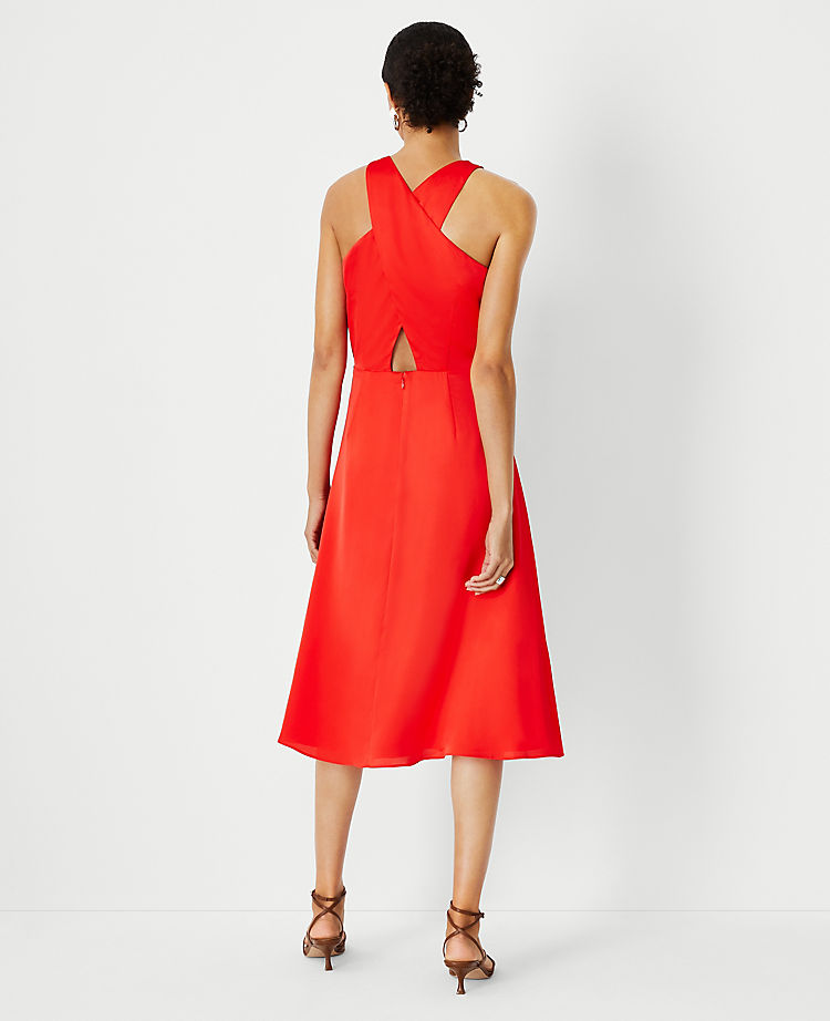 Cutout Back Flare Halter Dress