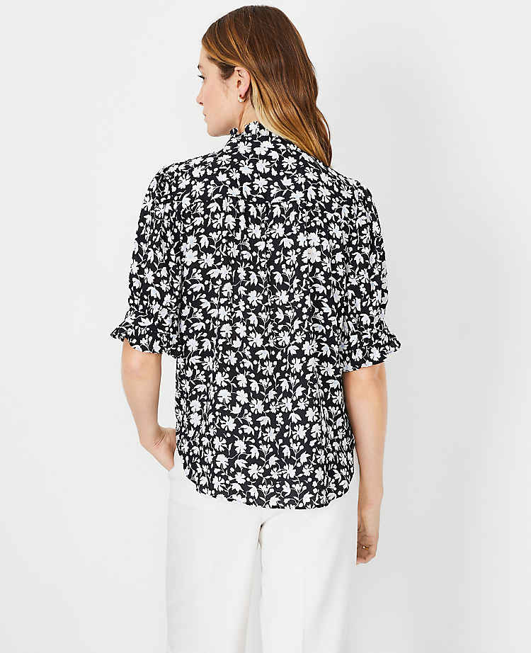 Floral Ruffle Button Top