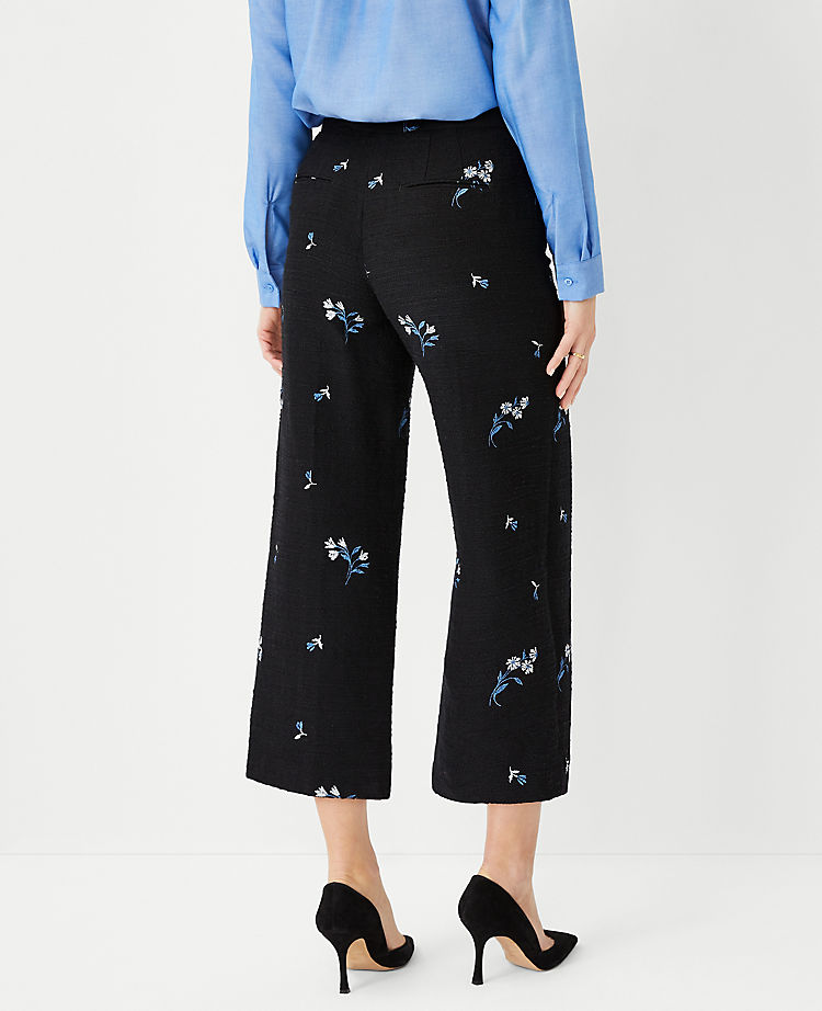 The Kate Side Zip Wide Leg Crop Pant in Floral Embroidered Tweed