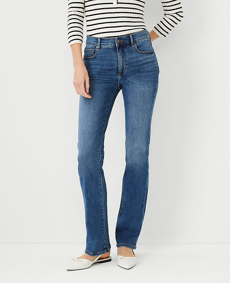 Curvy Sculpting Pocket Mid Rise Boot Cut Jeans in Mid Stone Wash