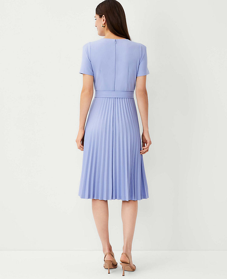 Belted Pleated Flare Dress