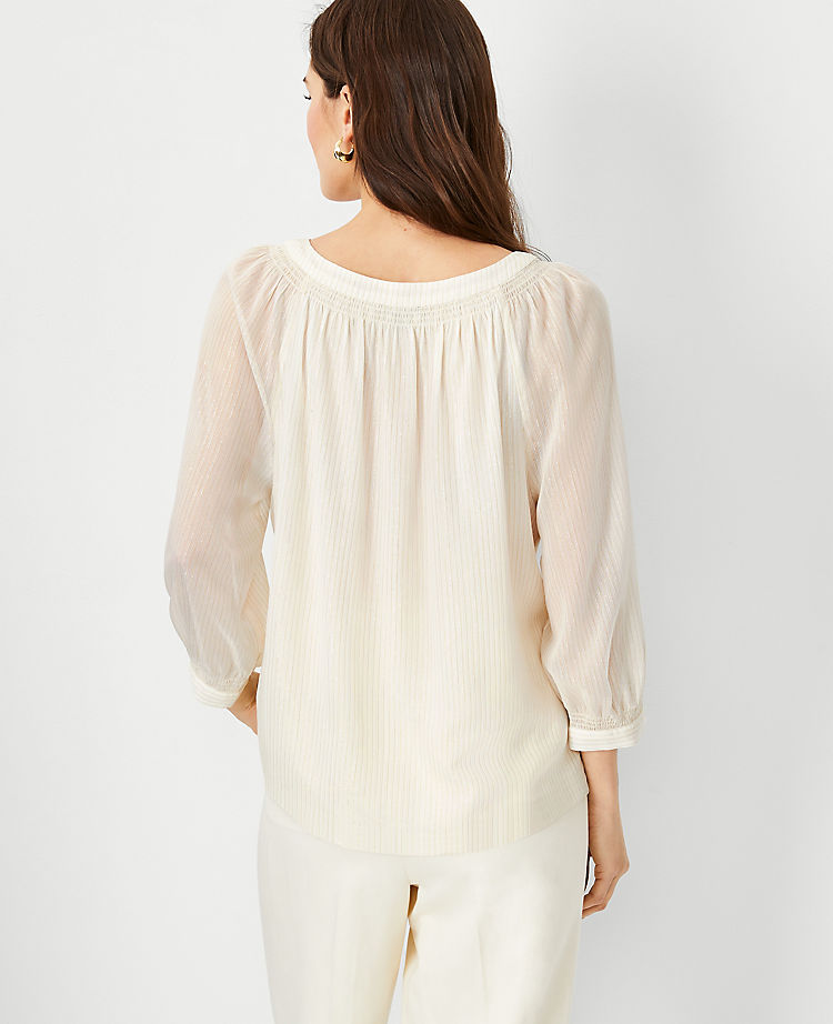 Shimmer Stripe Smocked Boatneck Top