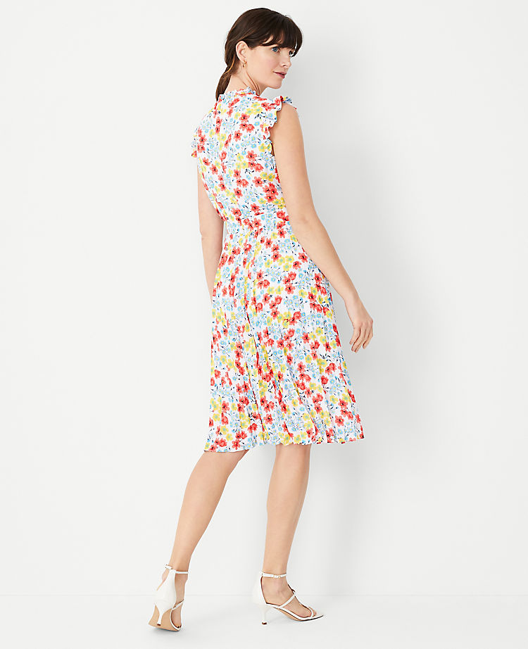 Floral Ruffle Pleated Flare Dress