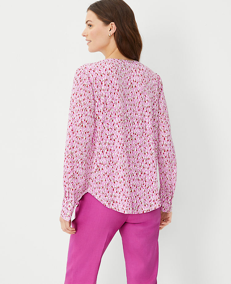 Floral Mixed Media Pleat Front Top