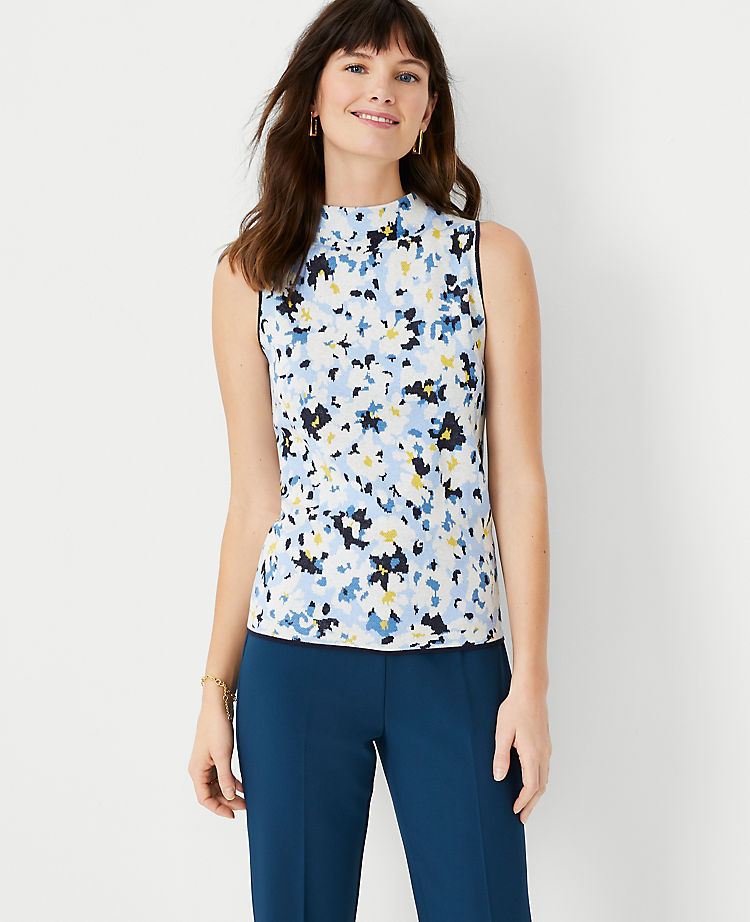 Floral Mock Neck Sweater Shell