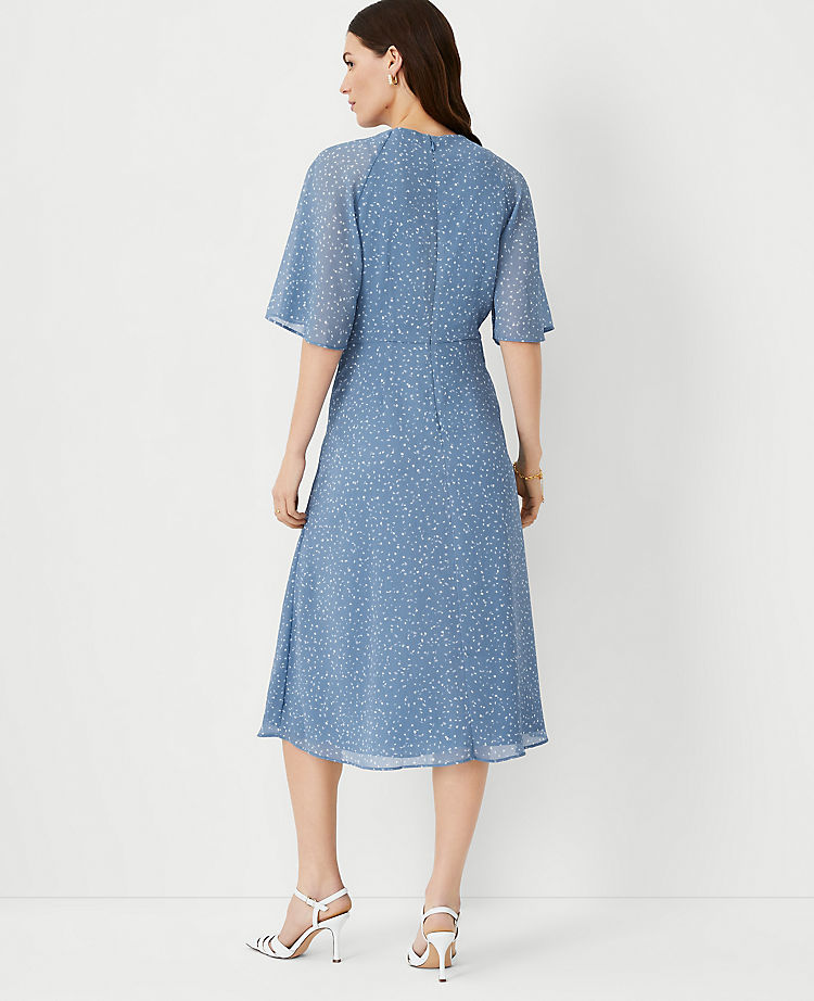 Spotted Flutter Sleeve Midi Dress