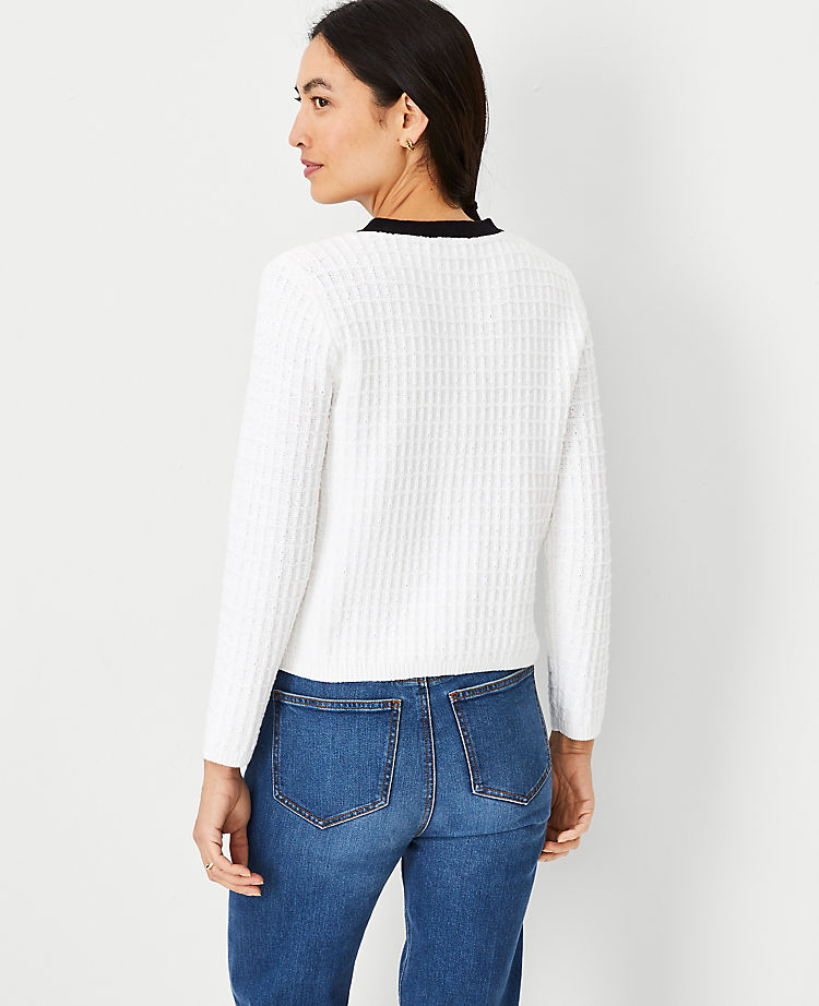 Contrast Trim Tweedy Sweater Jacket