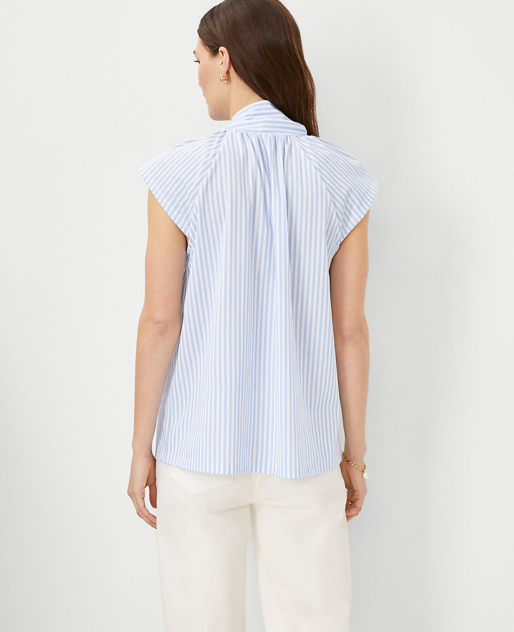 Striped Tie Mock Neck Top