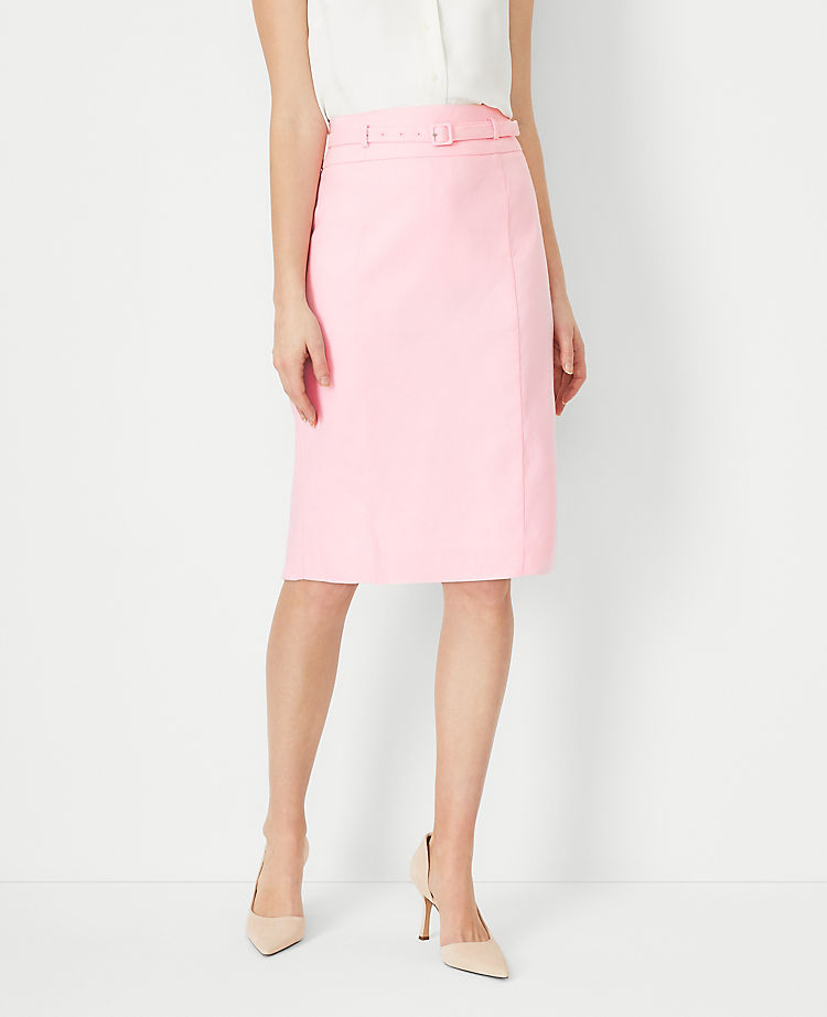 The Belted Seamed Pencil Skirt in Linen Blend