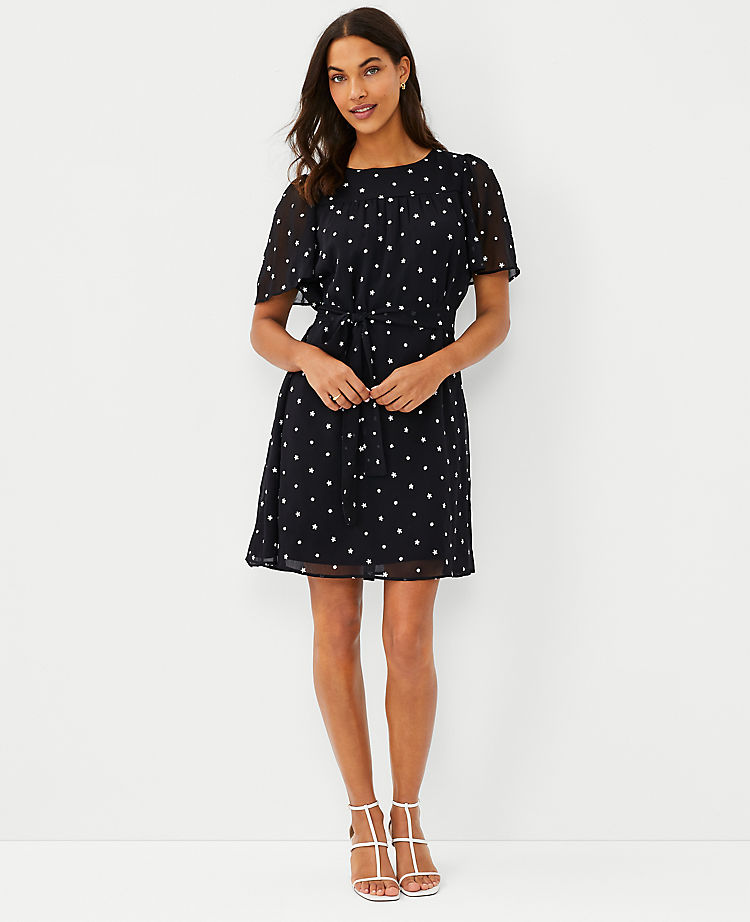 Floral Embroidered Belted Shift Dress