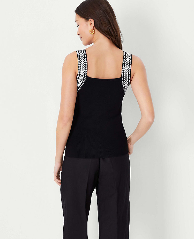 Embroidered Ribbed Square Neck Sweater Shell