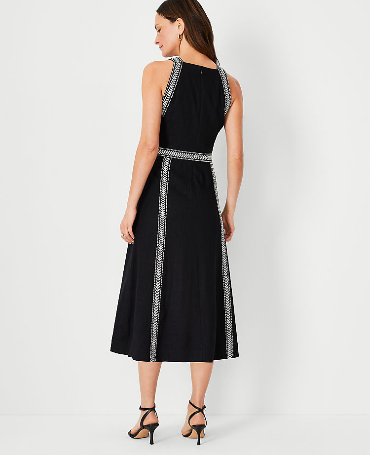 Embroidered Midi Halter Dress