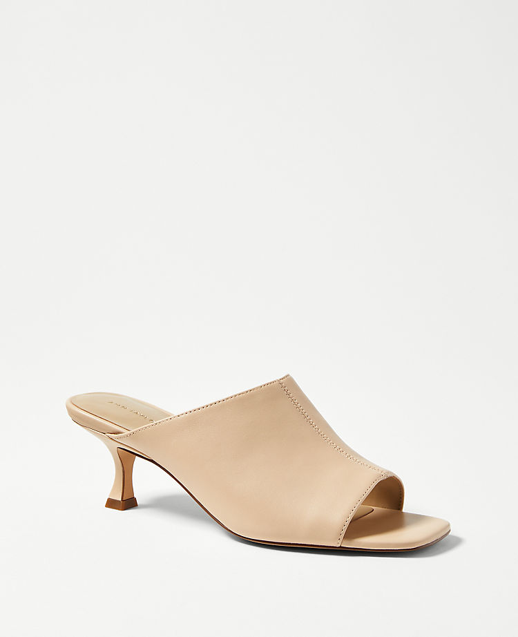 Kitten Heel Leather Mule Sandals