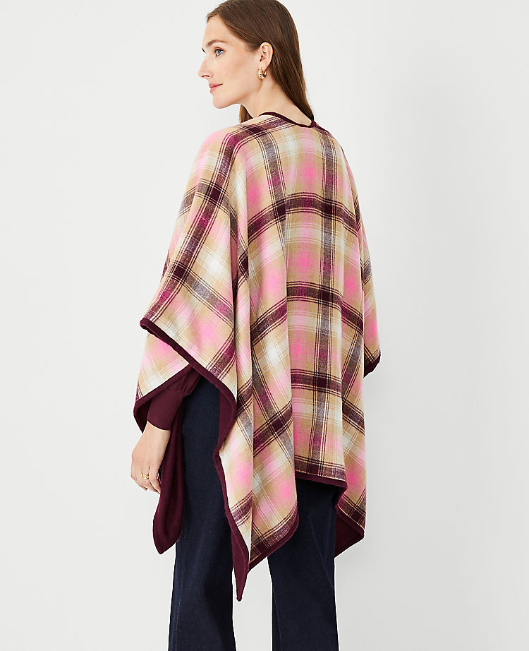 Plaid Open Poncho