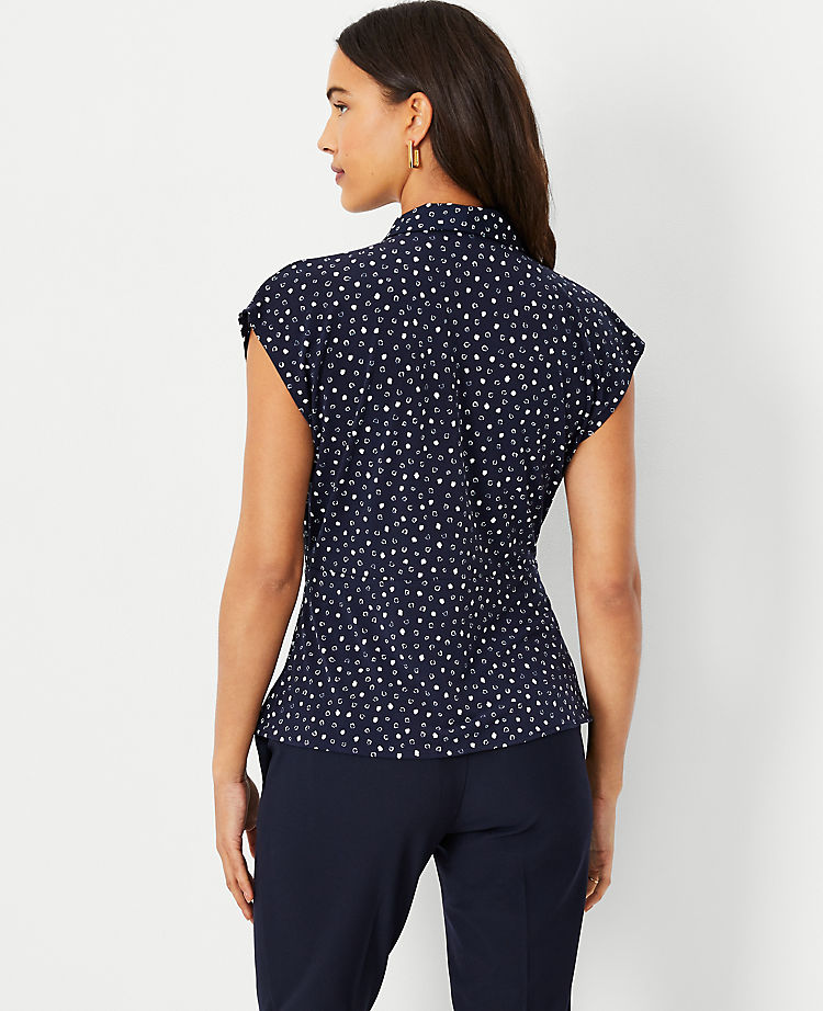 Spotted Shawl Collar Mixed Media Peplum Top