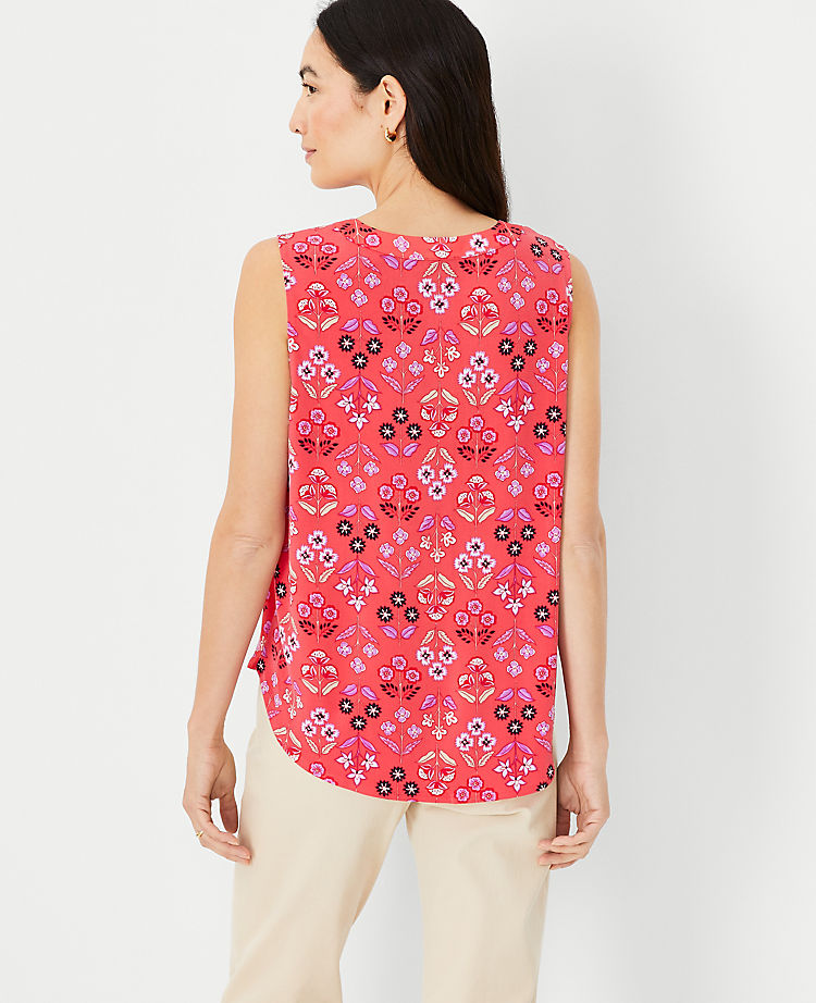 Floral Mixed Media Pleat Front Top