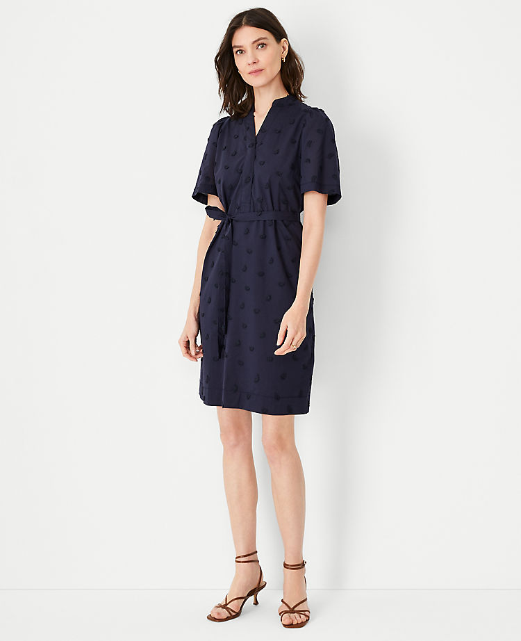 Embroidered Belted Shift Dress
