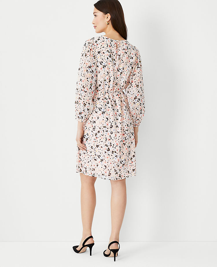 Floral Pleat Front Belted Flare Dress