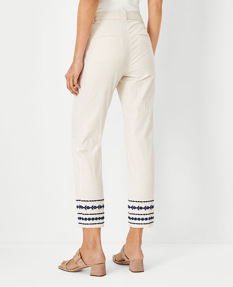 The Cotton Crop Pant in Floral Embroidered Stripe