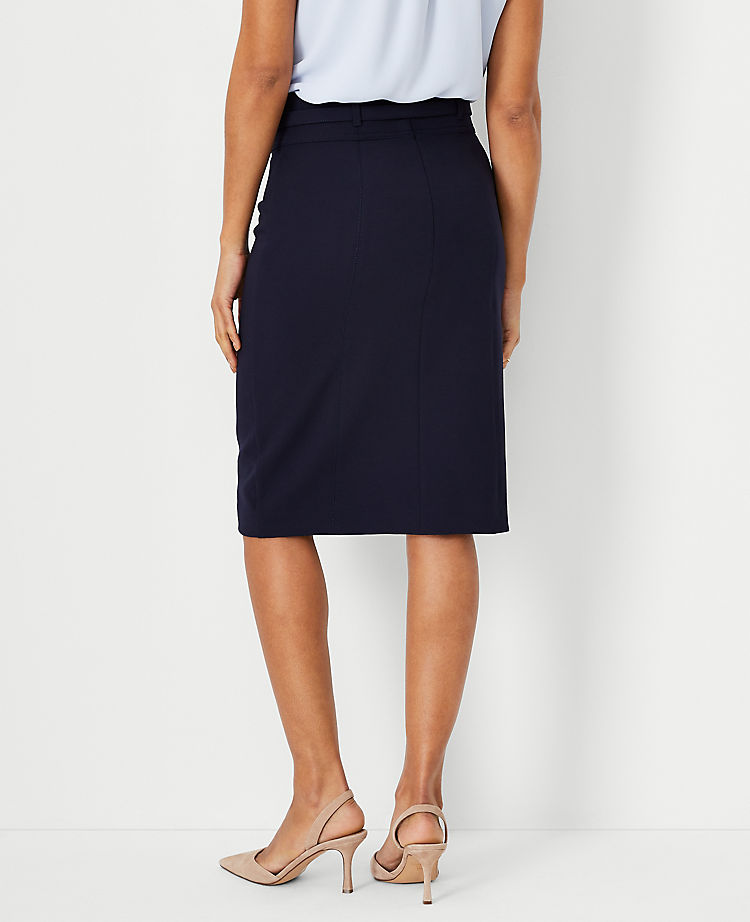 Belted Seamed Pencil Skirt