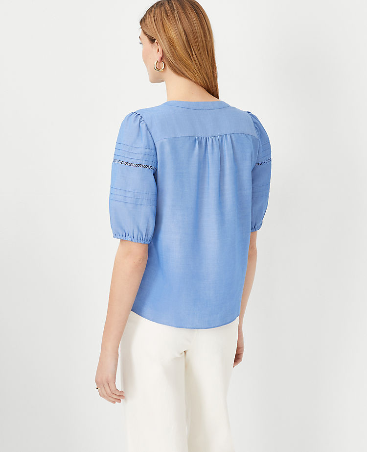 Chambray Pintucked Cutout Top