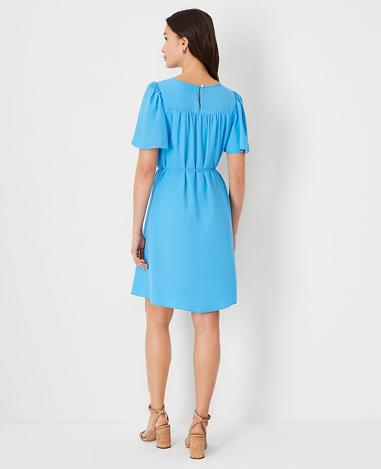 Flutter Sleeve Belted Shift Dress