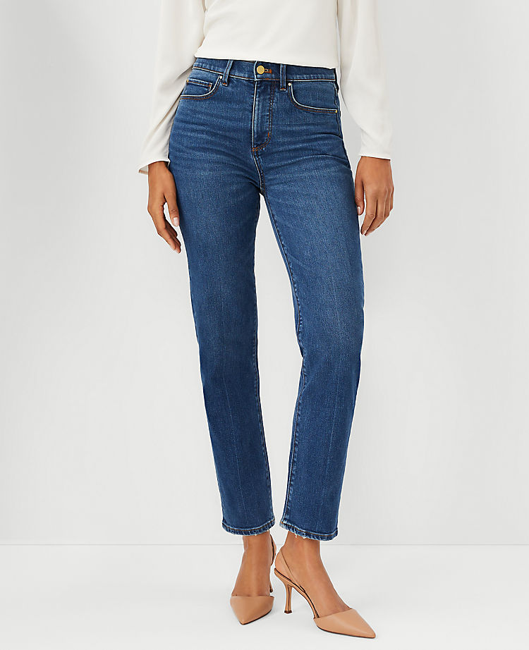 Sculpting Pocket High Rise Straight Jeans in Classic Mid Wash