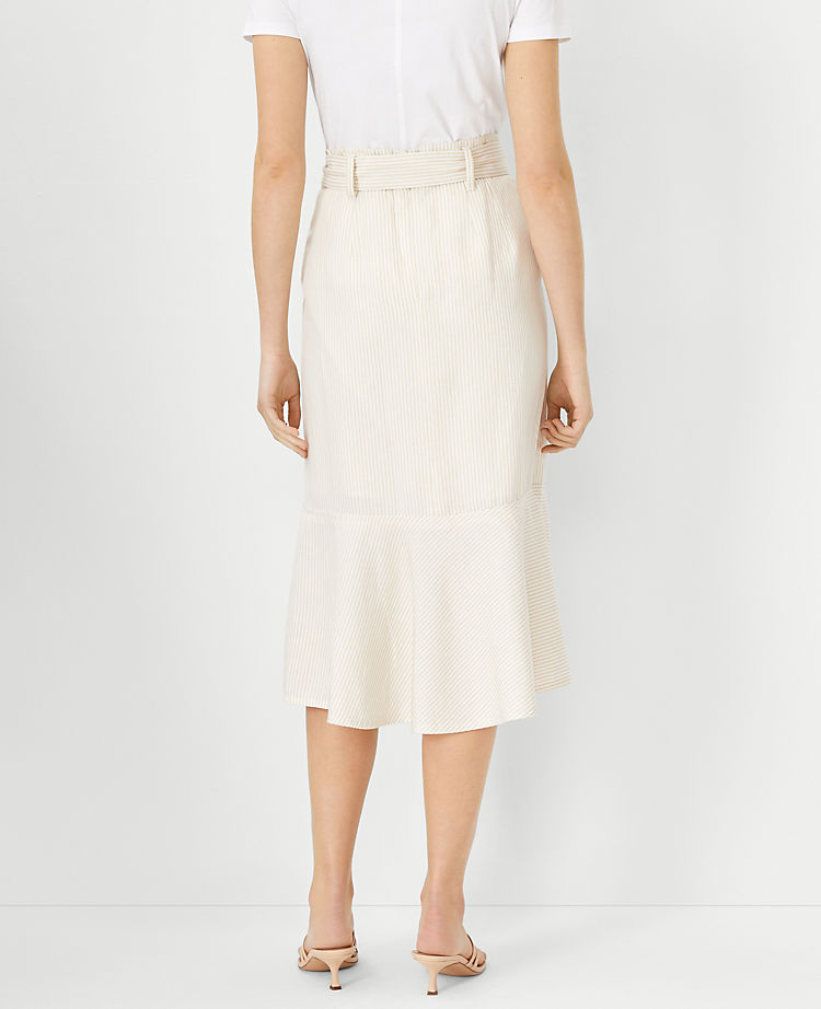 Striped Tie Waist Flounce Midi Skirt