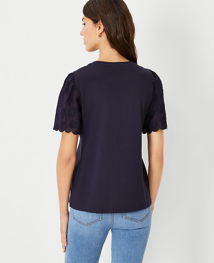 Floral Clip Sleeve Mixed Media Tee