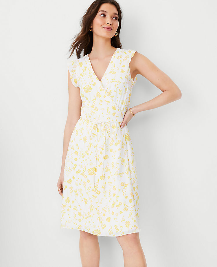 Floral Flutter Sleeve Wrap Dress
