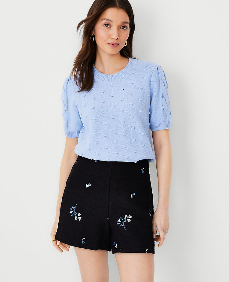 The Side Zip Short in Floral Embroidered Tweed