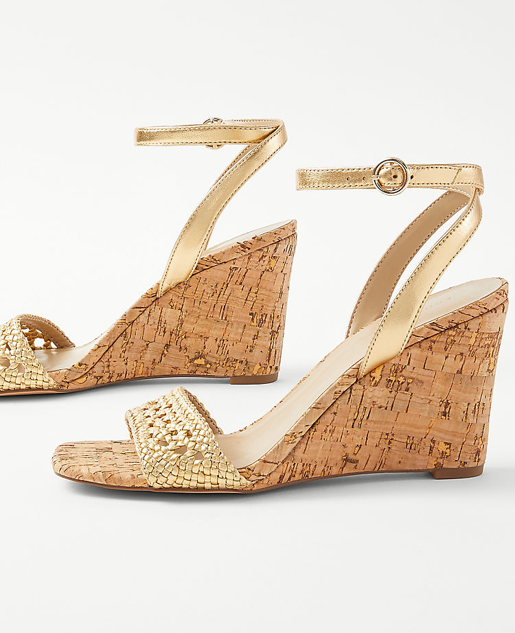 Metallic Woven Leather High Wedge Sandals