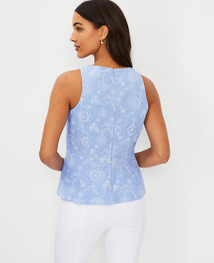 Eyelet Peplum Halter Shell