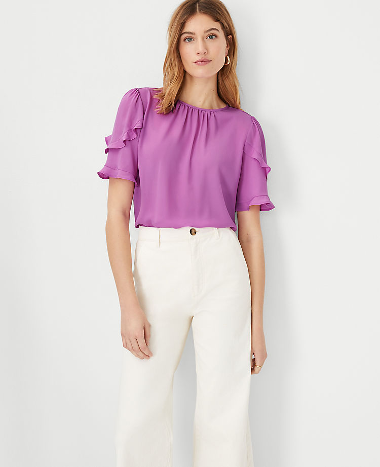 Mixed Media Ruffle Sleeve Top