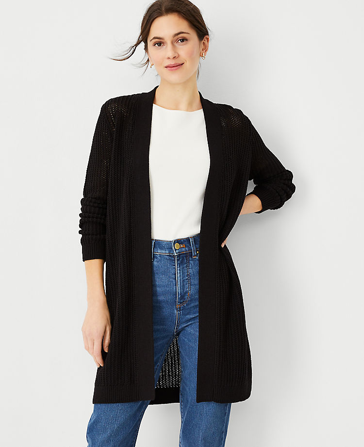 Mesh Stitch Open Front Cardigan