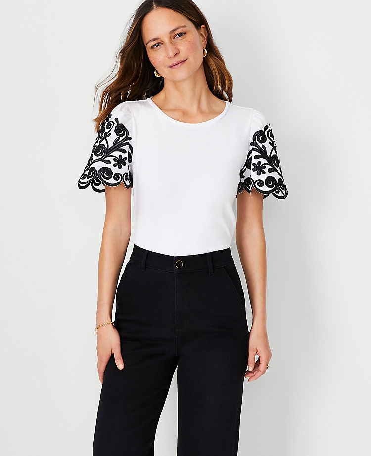 Floral Embroidered Sleeve Tee