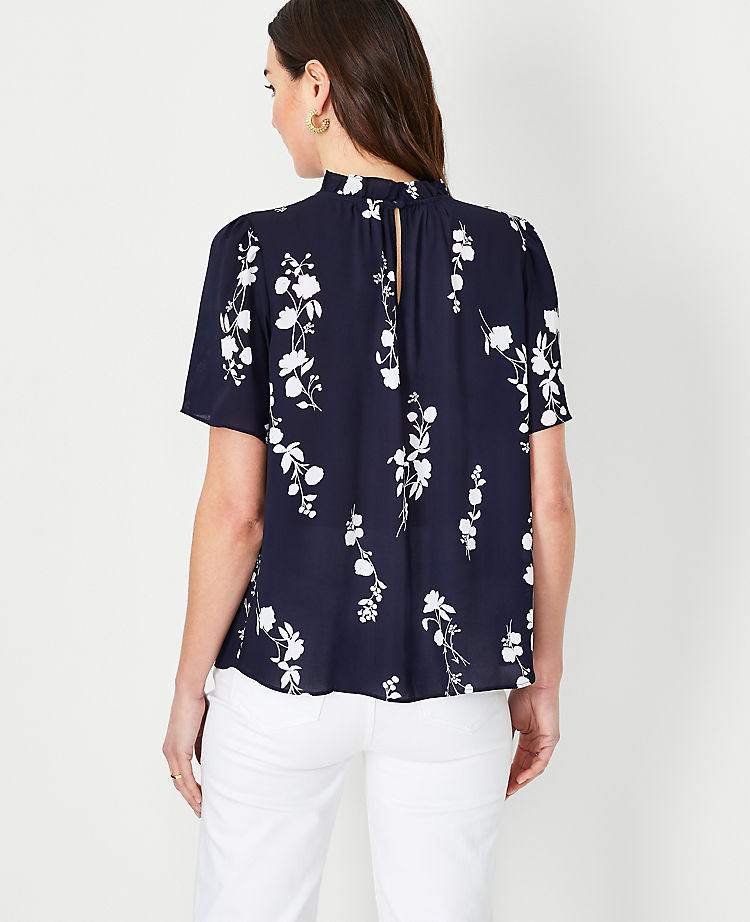 Floral Ruffle Mock Neck Top