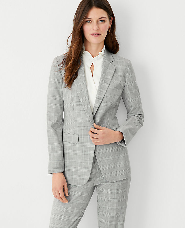 The Notched One Button Blazer in Plaid