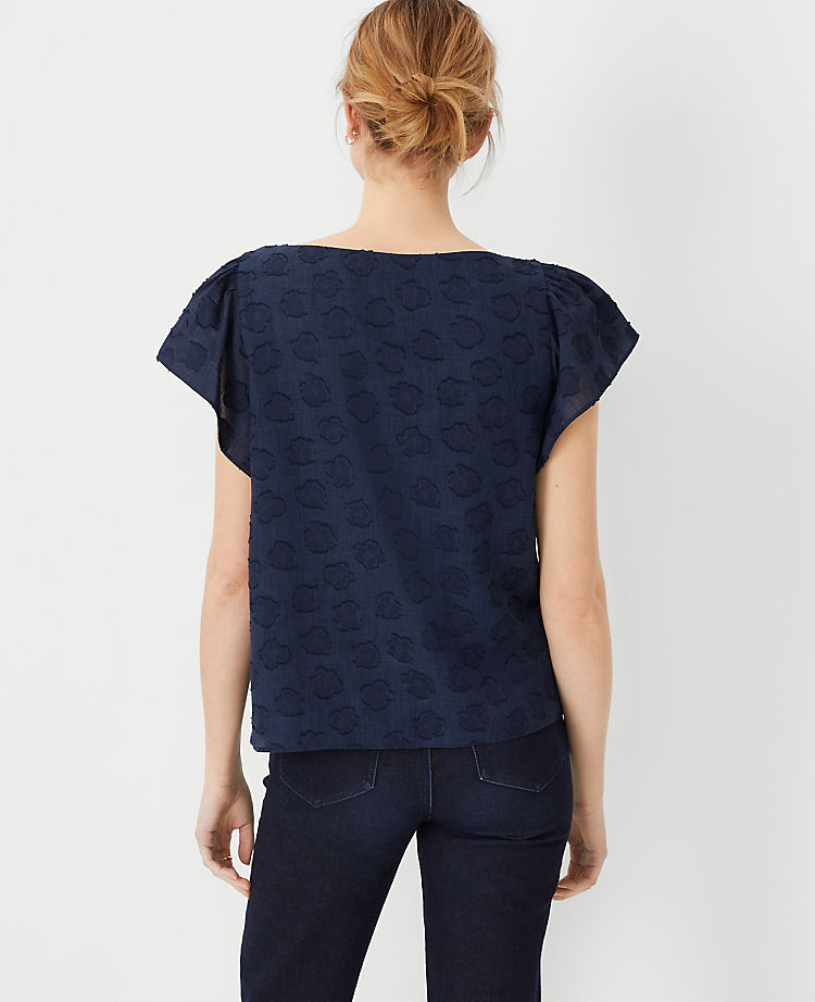 Floral Clip Flutter Sleeve Square Neck Top