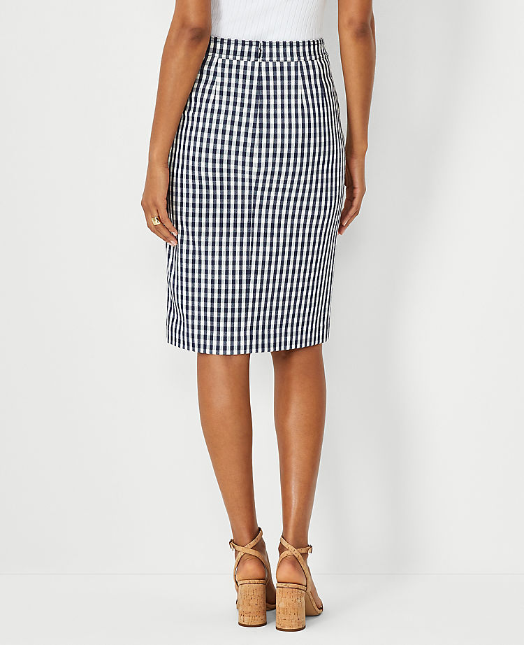 Plaid Button Front Pencil Skirt