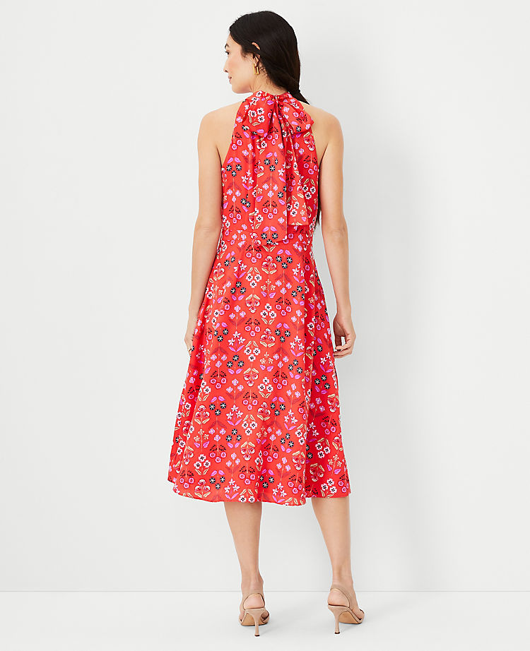 Floral Tie Neck Flare Dress