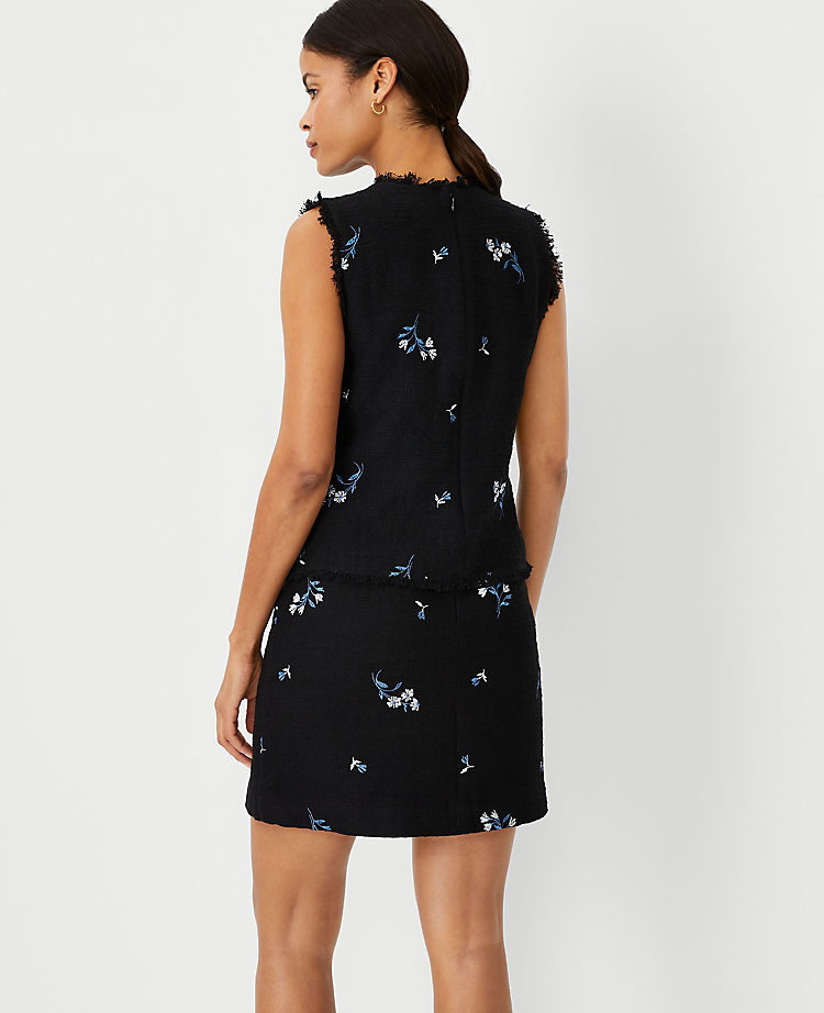 Embroidered Floral Tweed Shell