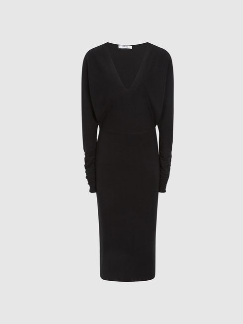 Jenna Cashmere Blend Ruched Sleeve Dress