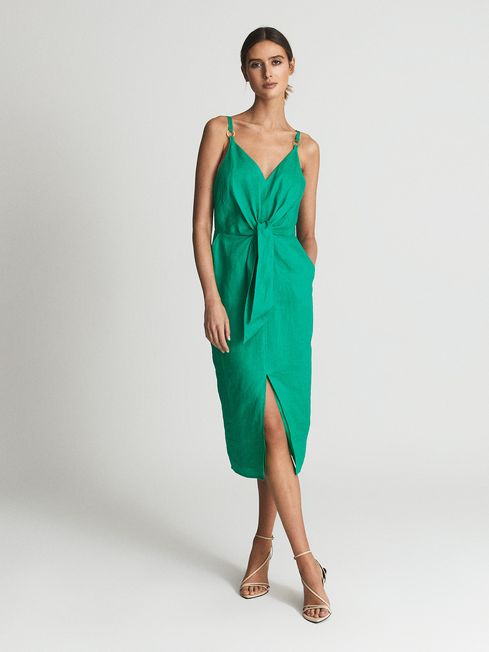 Kay Tie Detail Linen Midi Dress