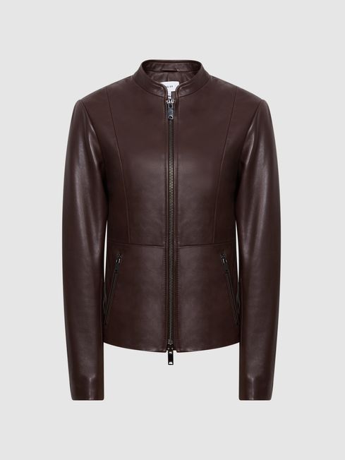 Ania Leather Zip Front Biker Jacket