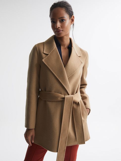Amalia Belted Blindseam Short Wool Coat