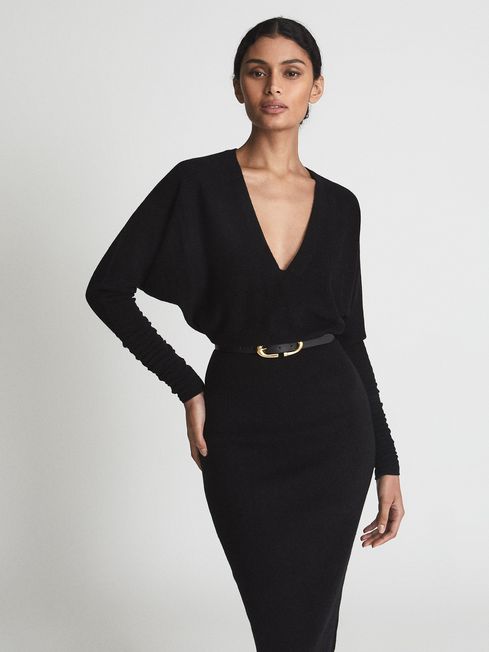 Jenna Cashmere Blend Ruched Sleeve Dress