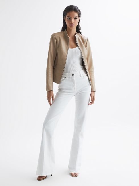 Ania Leather Zip Front Biker Jacket