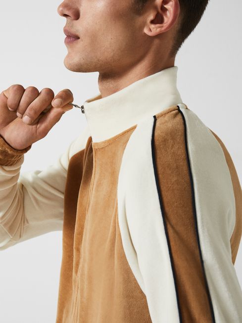 Lawrence - Che Velour Contrast Panel Zip Through Jacket