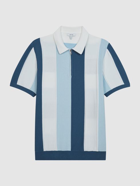Herald Half Zip Textured Stripe Polo T-Shirt